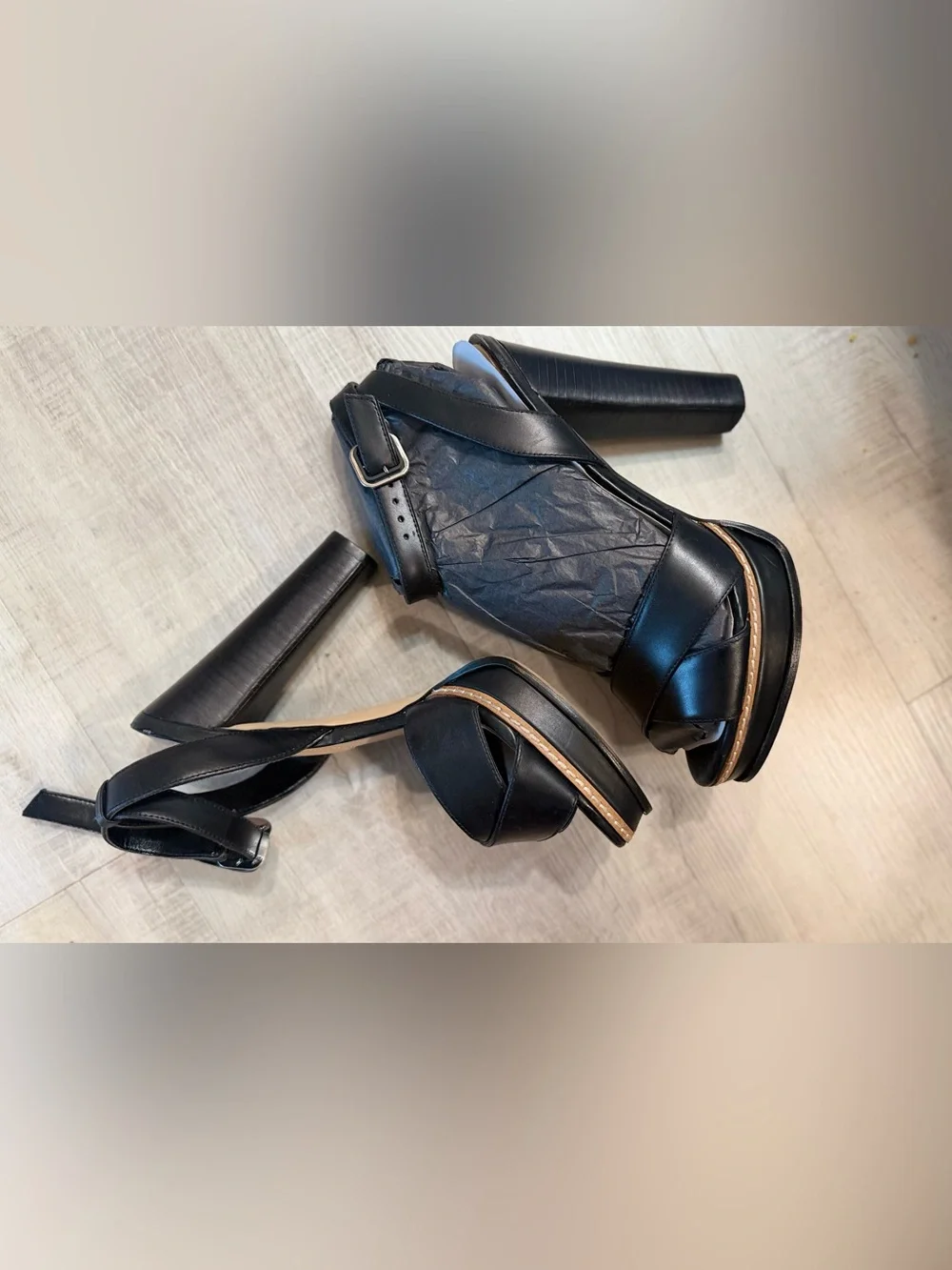 Aldo Black Leather Platform Ankle-Strap Heels